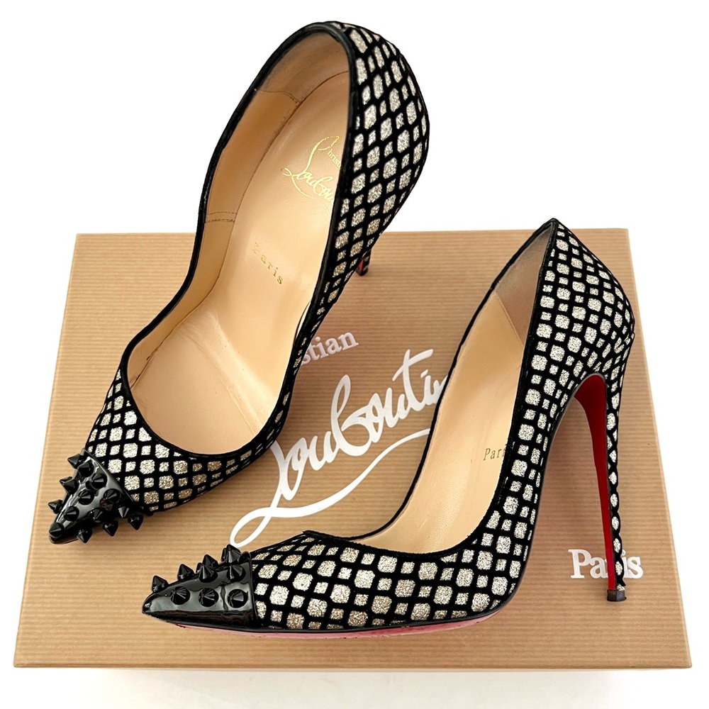 Christian Louboutin Black and Silver Studded Pointed-Toe Pumps